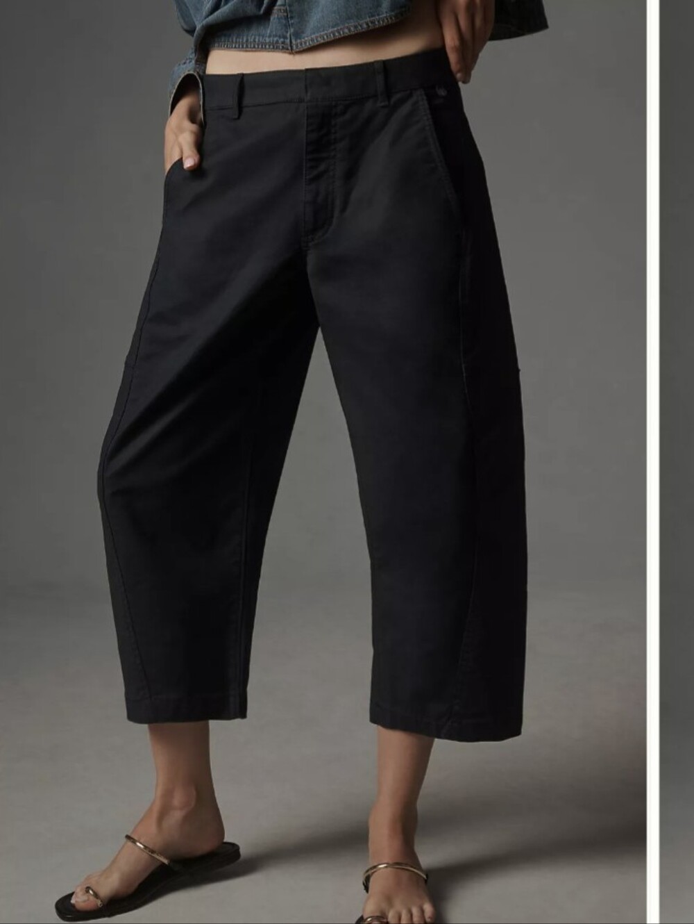 Maeve Curved Cropped Chino Pants Sz 00  Black Trousers Anthropologie $148